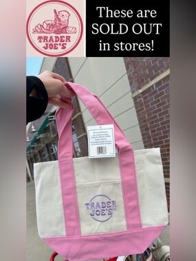 🌺TraderJoe’s Baby Pink & Cream Tote w/ 2 Pockets Spring 2025 🌺SOLD OUT in stores